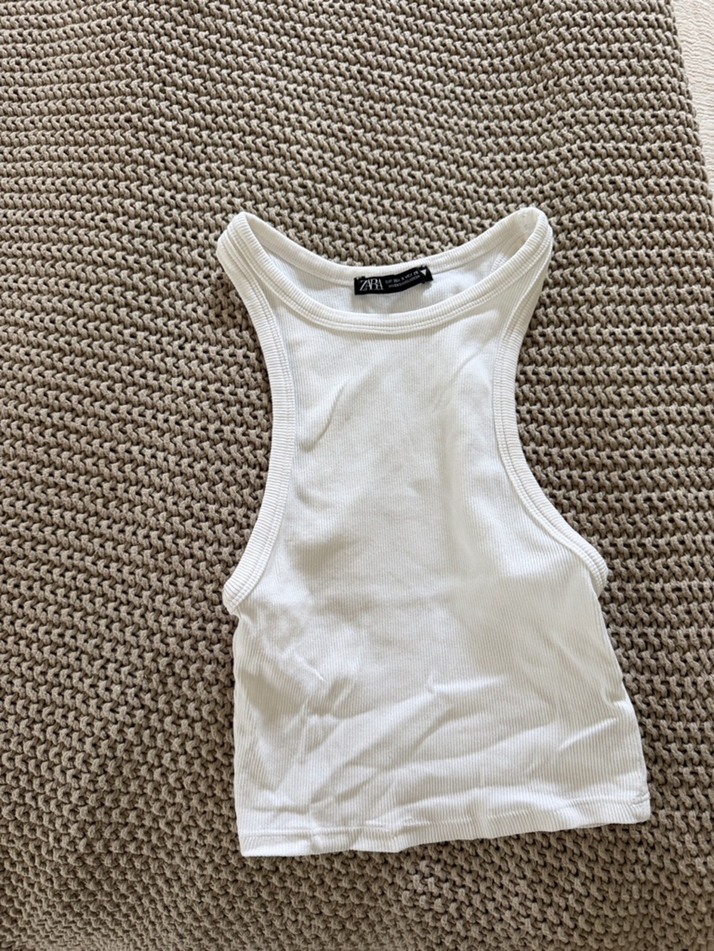 Zara Cream Ribbed High-Neck Tank